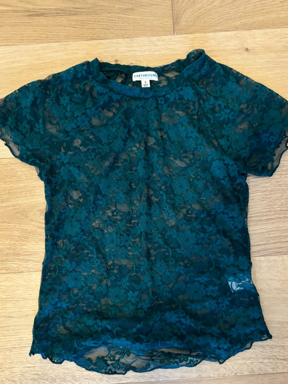 Earthbound Sheer Floral Lace top - Teal Green